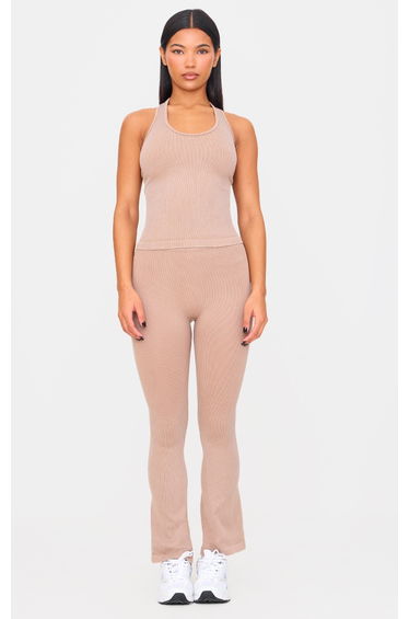 Chocolate Mocha Acid Wash Seamless Rib Flare Yoga Pants