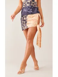 Stone Print Woven Tie Side Mini Skirt - 1