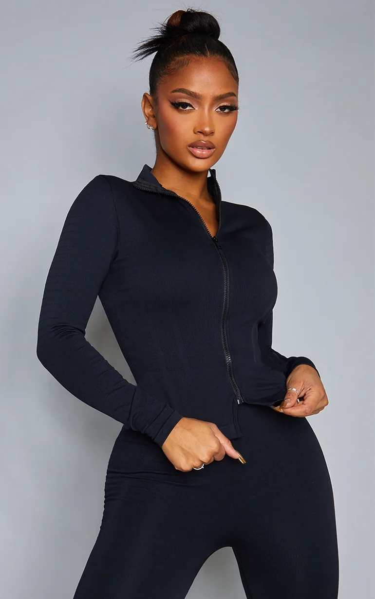 Shape Black Branded Double Zip Gym Top