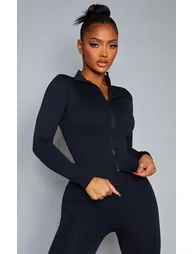 Shape Black Branded Double Zip Gym Top