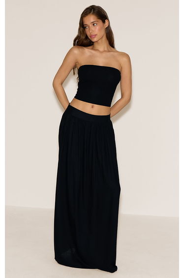 Black Soft Rib Bandeau Top