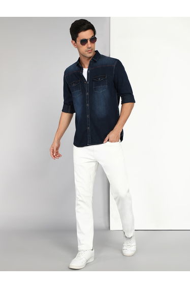 Men Blue Denim Casual Shirt