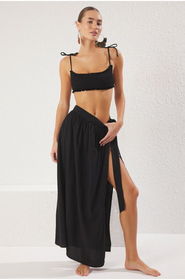 Black Tied Woven Beach Pareo