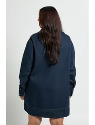 Plus Long Sleeve Denim Dress - indigo - 1