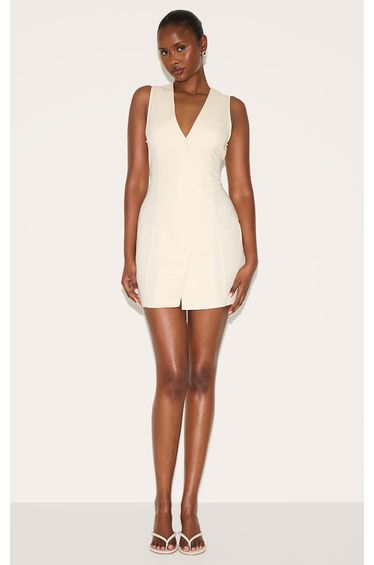 Cream Asymmetric Button Down Shift Dress