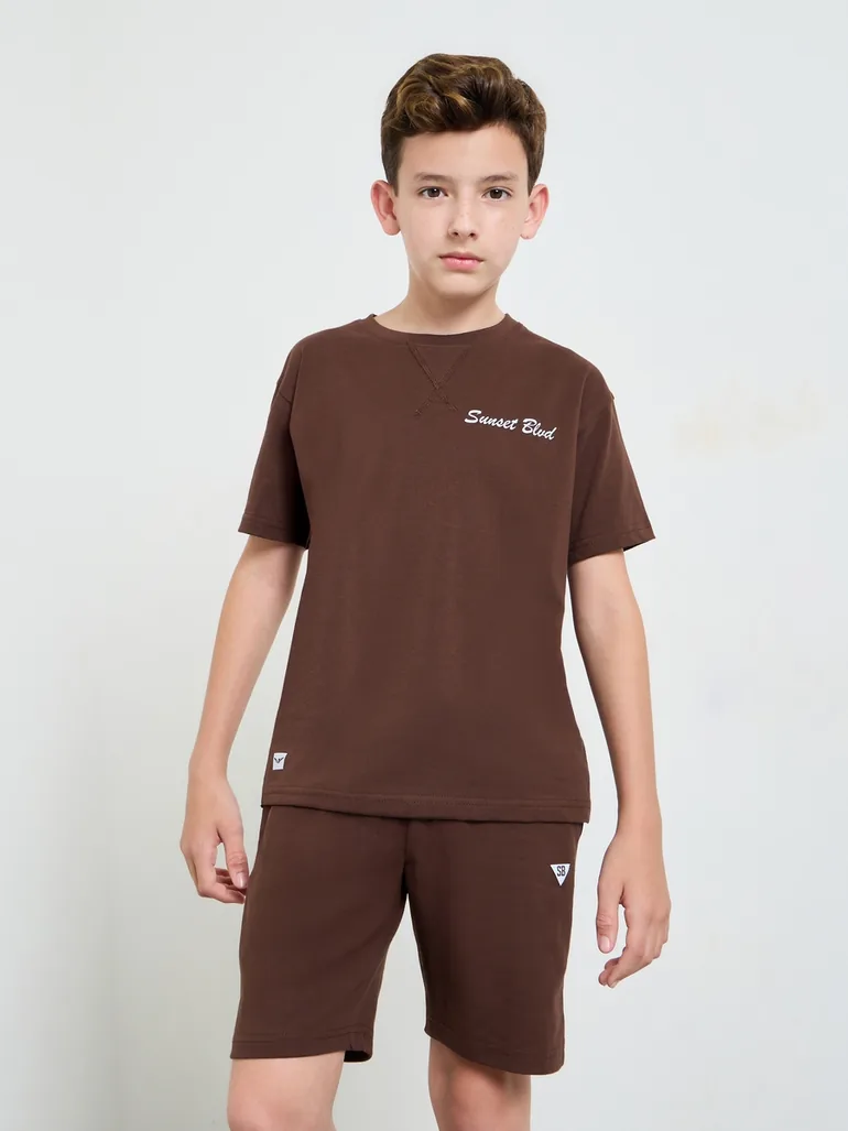 Overlock Stitch Oversized T-Shirt and Drawstring Shorts Set - 1