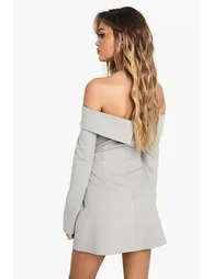 Tailored Bardot Structured Skater Mini Dress - sage - 2