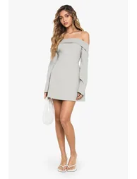 Tailored Bardot Structured Skater Mini Dress - sage