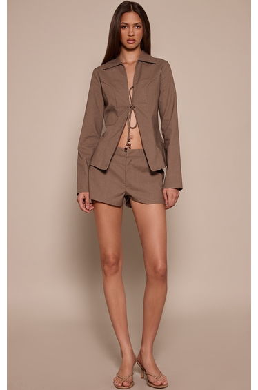Deep Taupe Linen Look Tailored Shorts