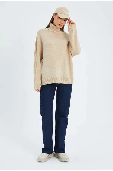 Mixray Loose Fit Turtleneck Knit Sweater