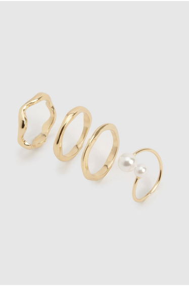 Pearl Detail Ring Multipack - gold