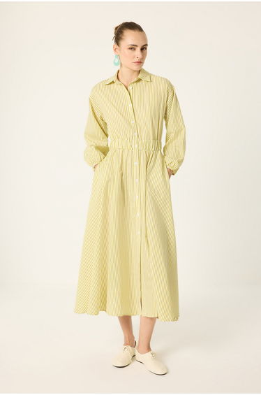 ELASTIC WAIST POPLIN DRESS
