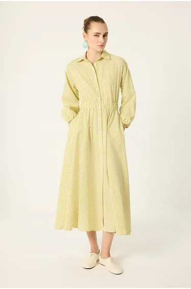 ELASTIC WAIST POPLIN DRESS