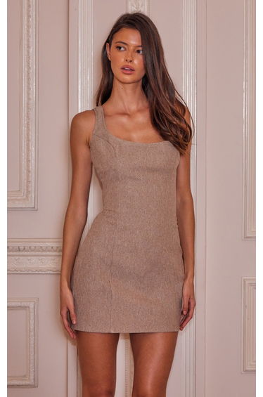 Light Taupe Tailored Square Neck Bodycon Dress