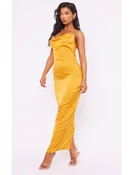 Tangerine Satin Floral Embroidered Cowl Neck Maxi Dress - 2
