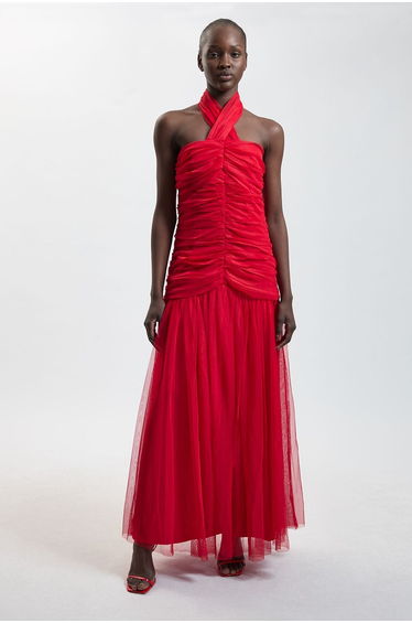 Halterneck Tulle Maxi Dress