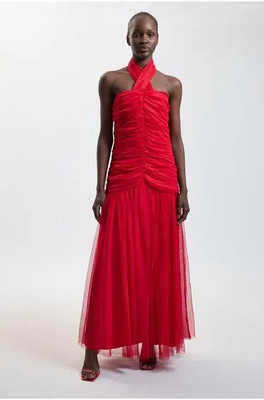 Halterneck Tulle Maxi Dress