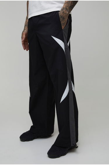 Tall Elasticated Waist Parachute Side Stripe Pants - black