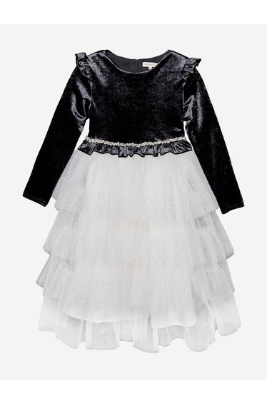 Girls Velvet Tulle Dress in Black