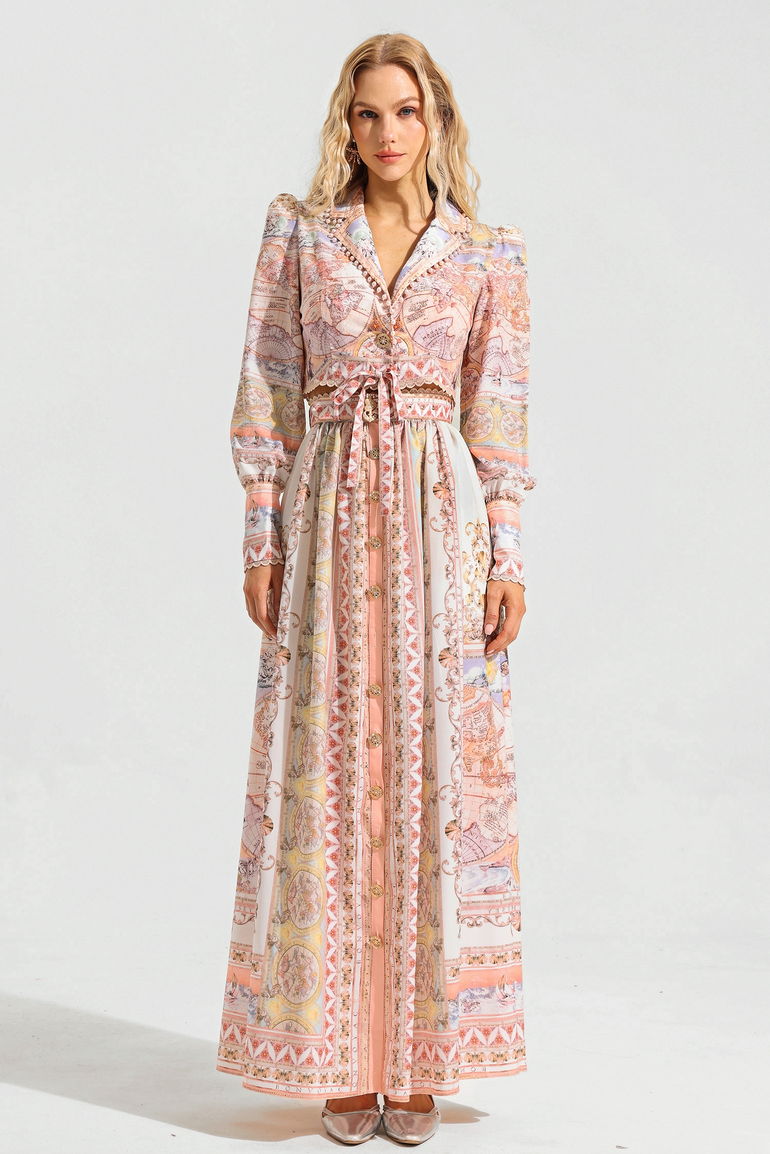 Ariane Map Print Lace Top ＆ Maxi Skirt Set JardinVue Multicolour : Co ...