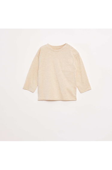 Long-sleeved T-shirt with breast pocket BEIGE