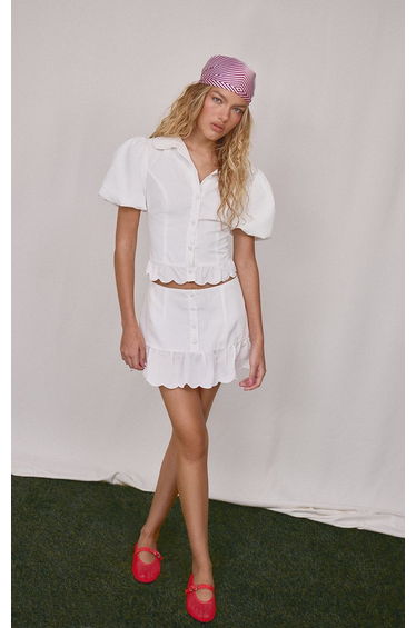 White Poplin Frill Edge Skirt Co-ord