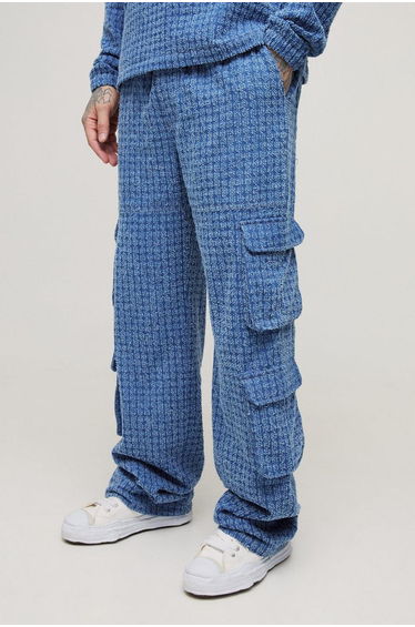 Tall Marl Denim Multi Pocket Cargo Jeans - mid blue