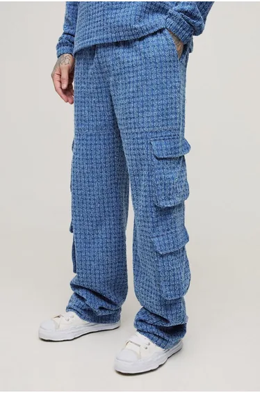 Tall Marl Denim Multi Pocket Cargo Jeans - mid blue