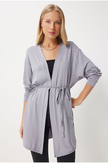 Women's Grey Seasonal Knitted Sweater Cardigan