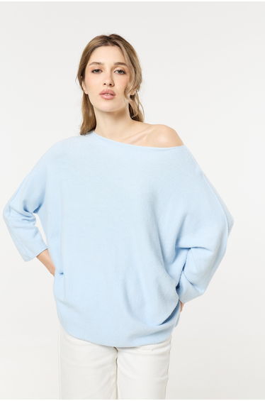 Light Blue Off Shoulder Relaxed Knit Jumper