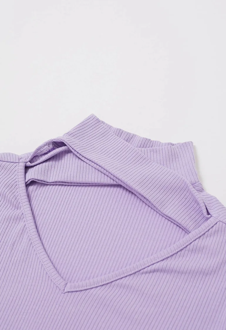 Crisscross Cutout Neckline Long Sleeve Top in Lilac - 1