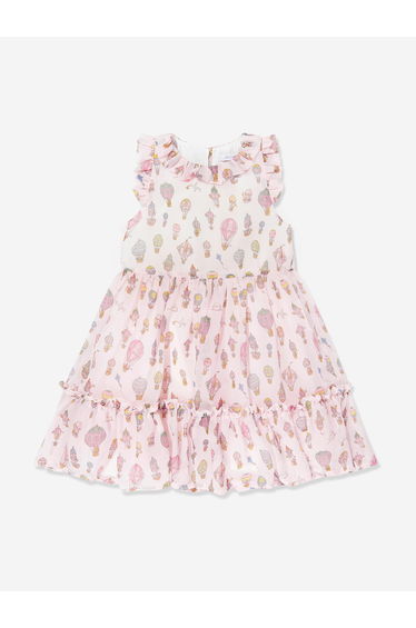 Girls Adelaide Hot Air Balloons Ruffle Collar Dress in Pink