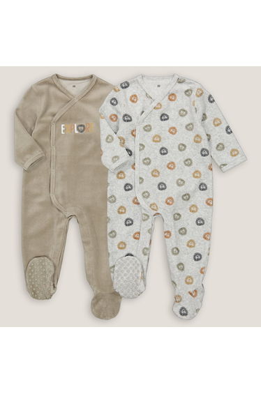 Pack of 2 Sleepsuits in Lion Print Velour
