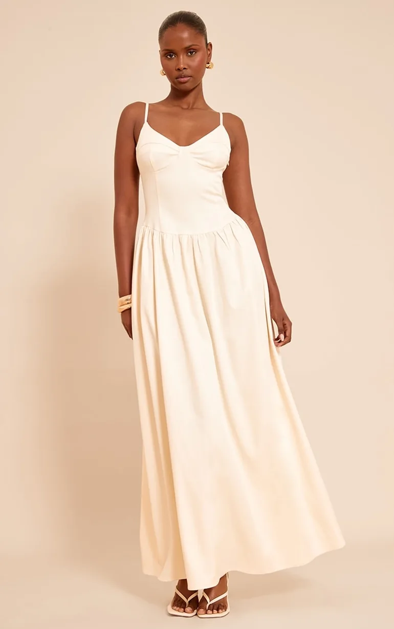 Cream Woven Strappy Bust Detail Maxi Dress Prettylittlething Cream : Evening Dresses : VogaCloset Qatar Cream Woven Strappy Bust Detail Maxi Dress Prettylittlething Cream : Evening Dresses : VogaCloset Qatar