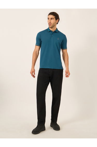 Men Blue Tipped Short Sleeve Polo T-Shirt