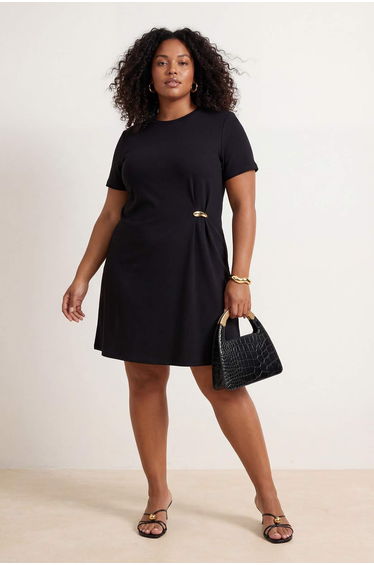 Black Metal Accessory Detailed Camisole Knitted Plus Size Dress