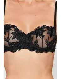 Black Embroidered Lace Capless Underwear Set - 3
