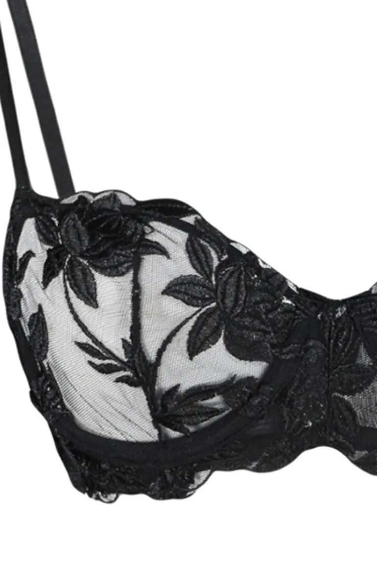Black Embroidered Lace Capless Underwear Set - 7