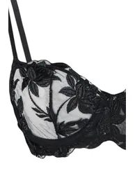 Black Embroidered Lace Capless Underwear Set - 7