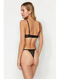 Black Embroidered Lace Capless Underwear Set - 2