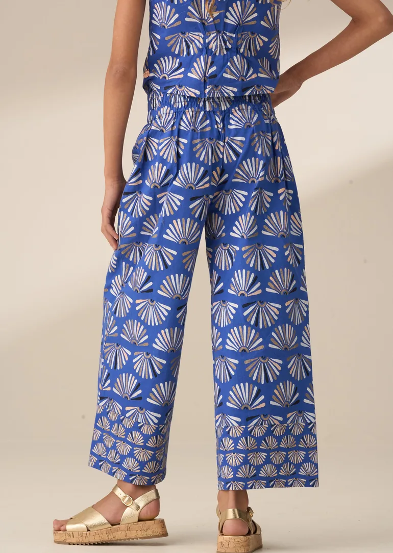 Lina Blue Printed Linen Trousers - 2