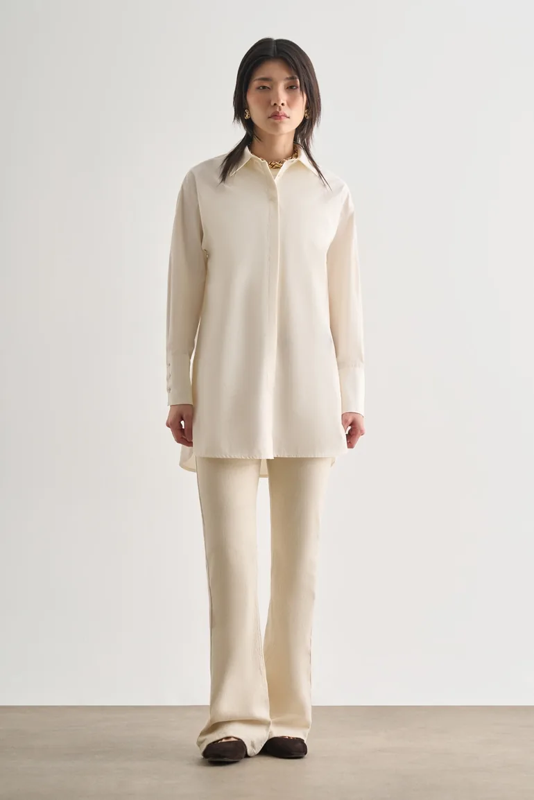 Mizalle Premium Pure Cotton Thick Cuffed Oversize Shirt