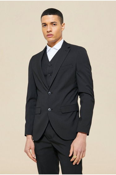 Skinny Single Breasted Suit Jacket - black