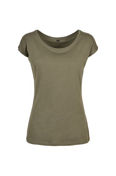 Womens/Ladies Wide Neck T-Shirt - Olive