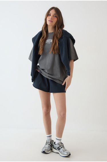 DSGN Studio Embroidered Overdyed Oversized T-Shirt - charcoal