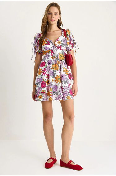 LUCCI Printed V-neck Cut Out Midi Dress