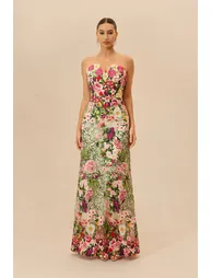 Enchanted Romance Multi Floral Embroidery Sweetheart Maxi Dress