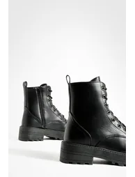 Lace Up Chunky Hiker Boots - black - 2