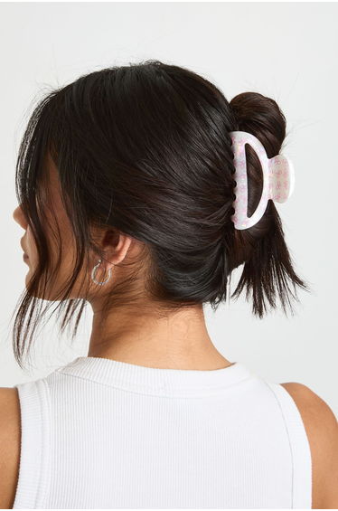 Pearlised Bow Print Claw Clip - white