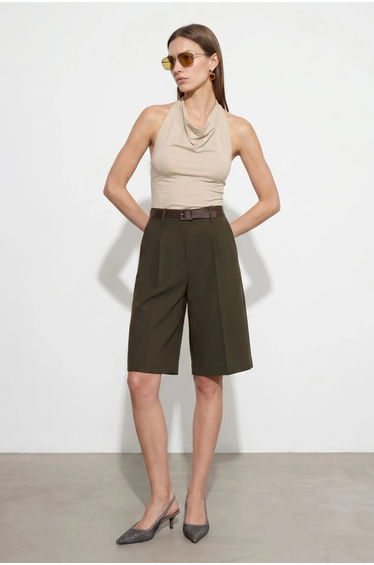 Dilvin Sleeveless Cowl Neck Tie Blouse